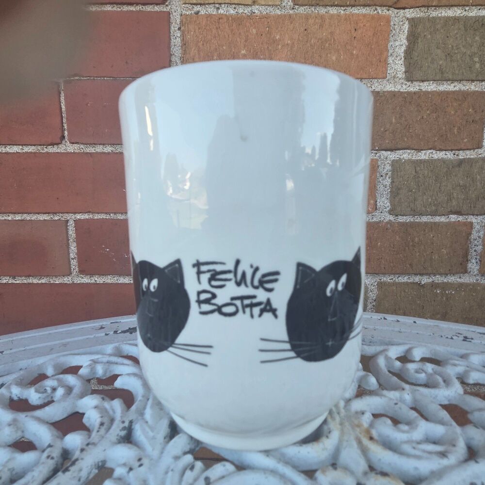 Felice Botta Black Cat Ceramic Planter Vase Utensil Holder 5" Vintage